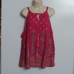 Lapogee Tunic Sleeveless Top Sz 2X Pink Gold Floral Print NWT
